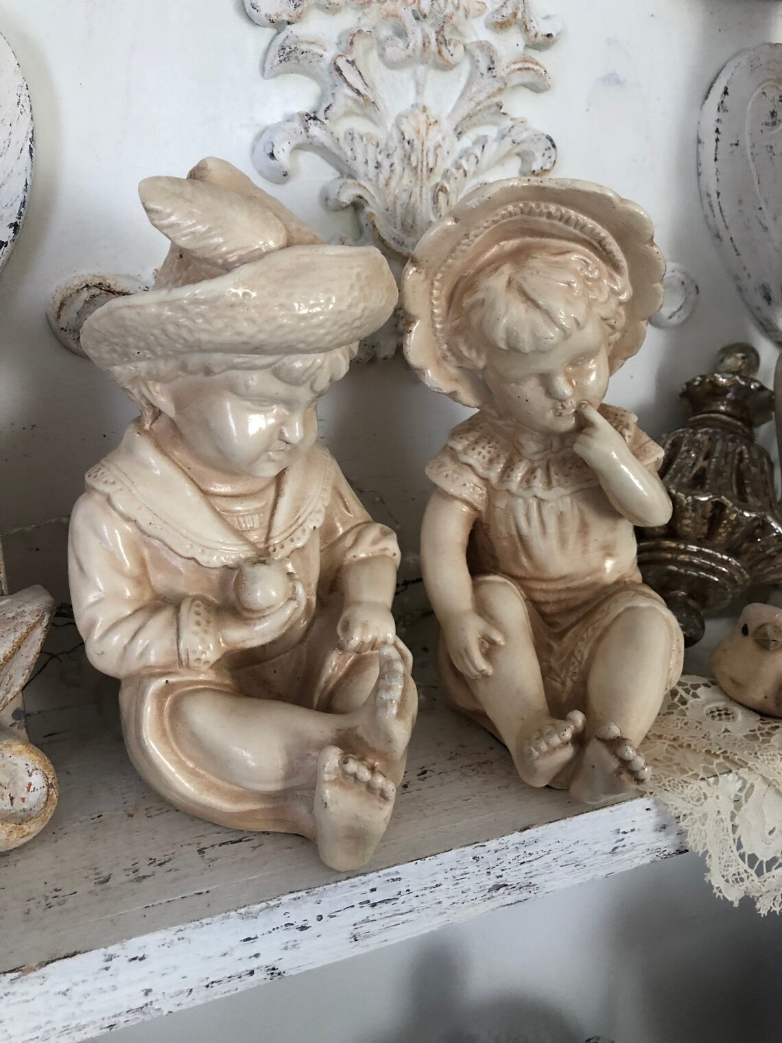 Cute little boy and girl resin statue/farmhouse decor/mantel Etsy