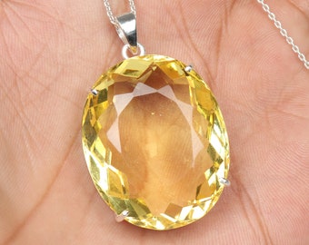 Oval Golden Yellow Citrine Solitaire Ornate 925 Sterling Silver Pendant 