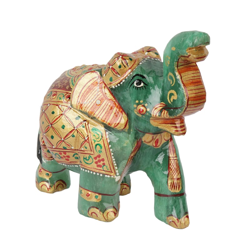 2196.50 Ct Gold Painted Elephant Living Room Decor Dark Green Statue Jade Elephant Jade Gemstone Statue Natural Green Jade