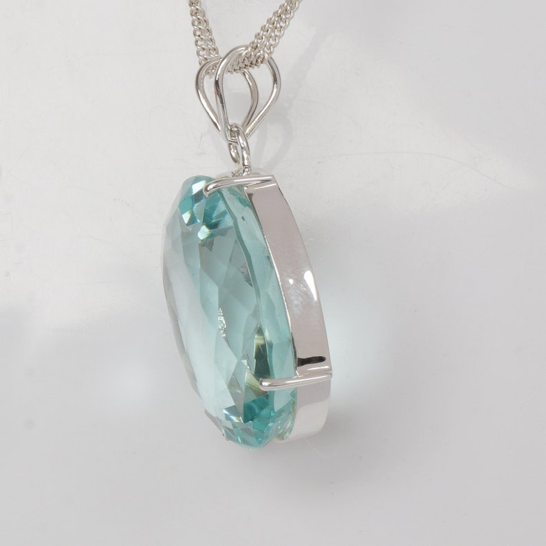 12.70 Gram Oval Cut Blue Aquamarine Loose Gemstone Handcrafted in 925 Sterling Silver November Birthstone