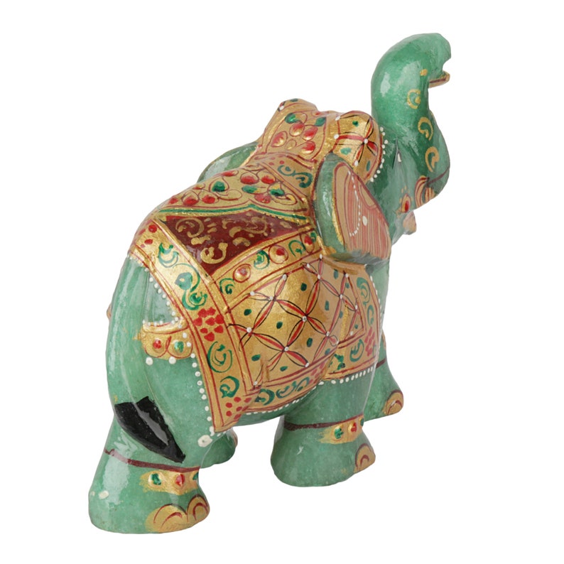 2196.50 Ct Gold Painted Elephant Living Room Decor Dark Green Statue Jade Elephant Jade Gemstone Statue Natural Green Jade