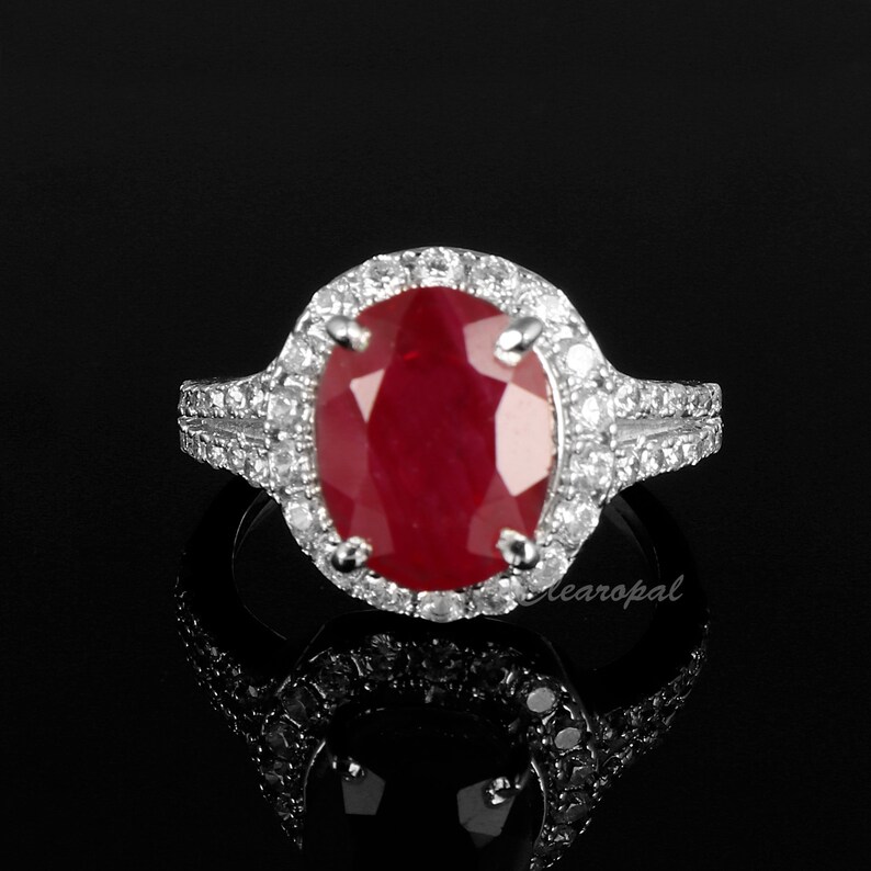 Faceted Oval Cut Red Ruby Ring 4.5 Gram Natural Red Ruby Loose Gemstone Ring 925 Sterling Silver