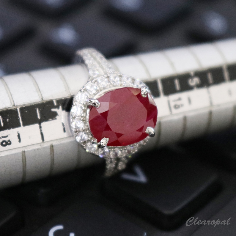 Faceted Oval Cut Red Ruby Ring 4.5 Gram Natural Red Ruby Loose Gemstone Ring 925 Sterling Silver