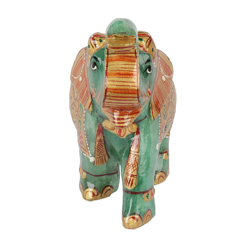 2196.50 Ct Gold Painted Elephant Living Room Decor Dark Green Statue Jade Elephant Jade Gemstone Statue Natural Green Jade