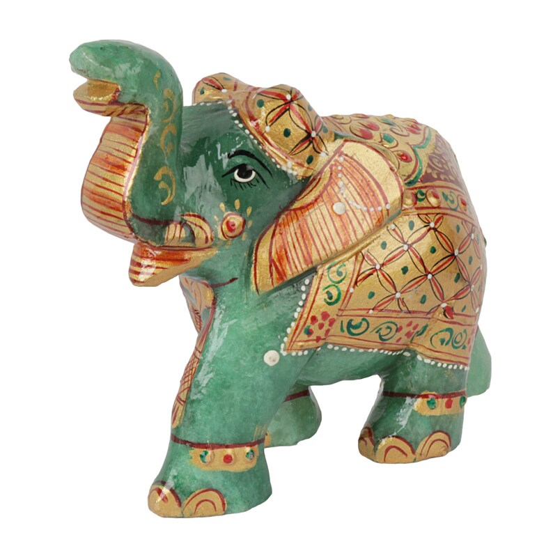 2196.50 Ct Gold Painted Elephant Living Room Decor Dark Green Statue Jade Elephant Jade Gemstone Statue Natural Green Jade
