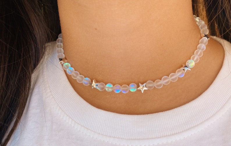 Moonstone Beads Iridescent Beads Dainty Jewelry Necklace Moonstone Necklace Iridescent star choker