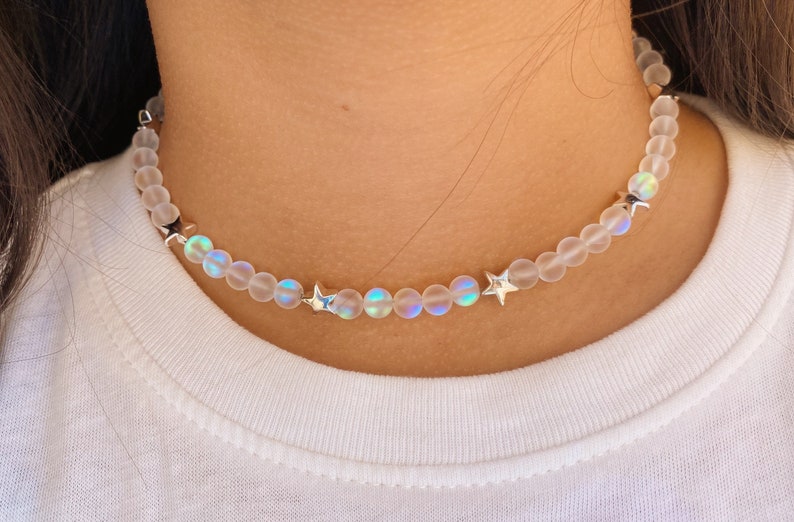 Moonstone Beads Iridescent Beads Dainty Jewelry Necklace Moonstone Necklace Iridescent star choker