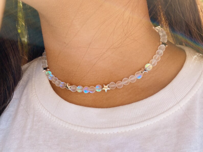 Moonstone Beads Iridescent Beads Dainty Jewelry Necklace Moonstone Necklace Iridescent star choker