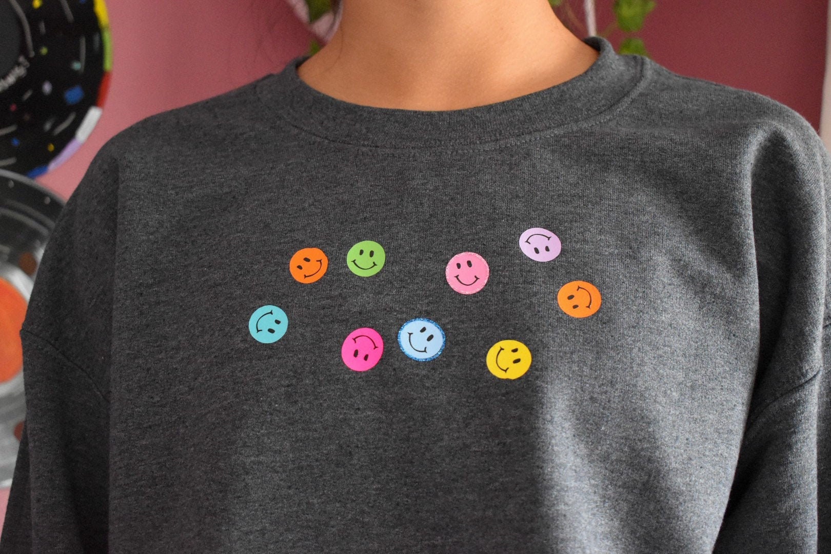 Smiley Face Sweatshirt Colorful Glitter smile Gildan Etsy