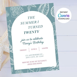 The Summer I Turned Pretty | Lola | Coastal Birthday Invitation | Editable Beach Party Invite for Women - Summer Party - Canva Download
