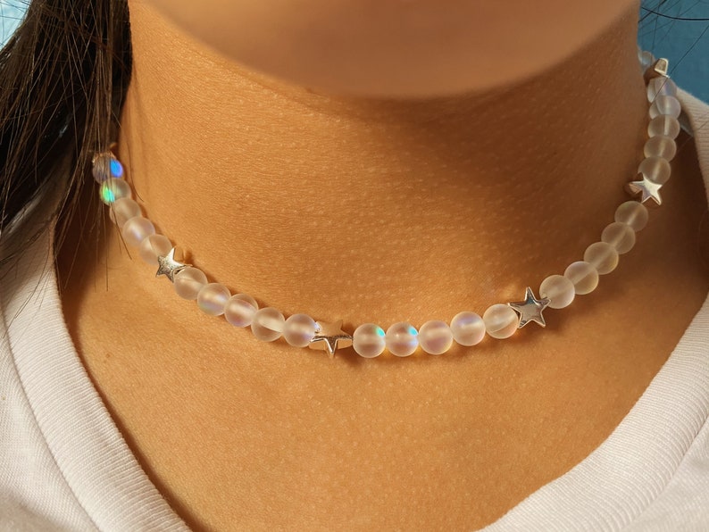 Moonstone Beads Iridescent Beads Dainty Jewelry Necklace Moonstone Necklace Iridescent star choker