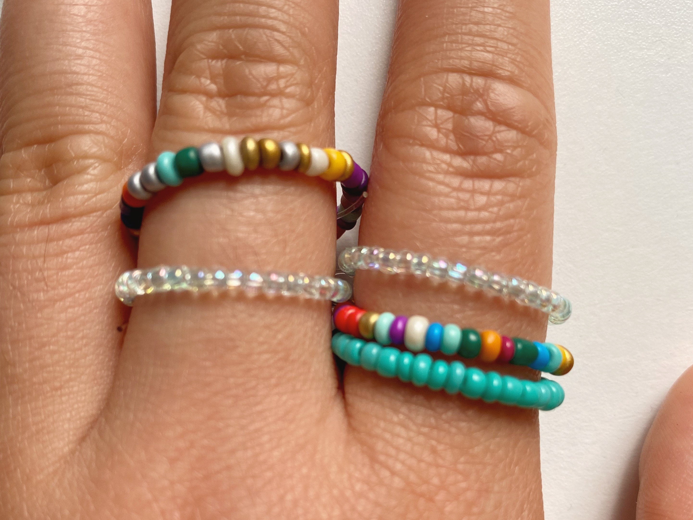 Custom Set 3 stretchy Seed Bead Rings Etsy