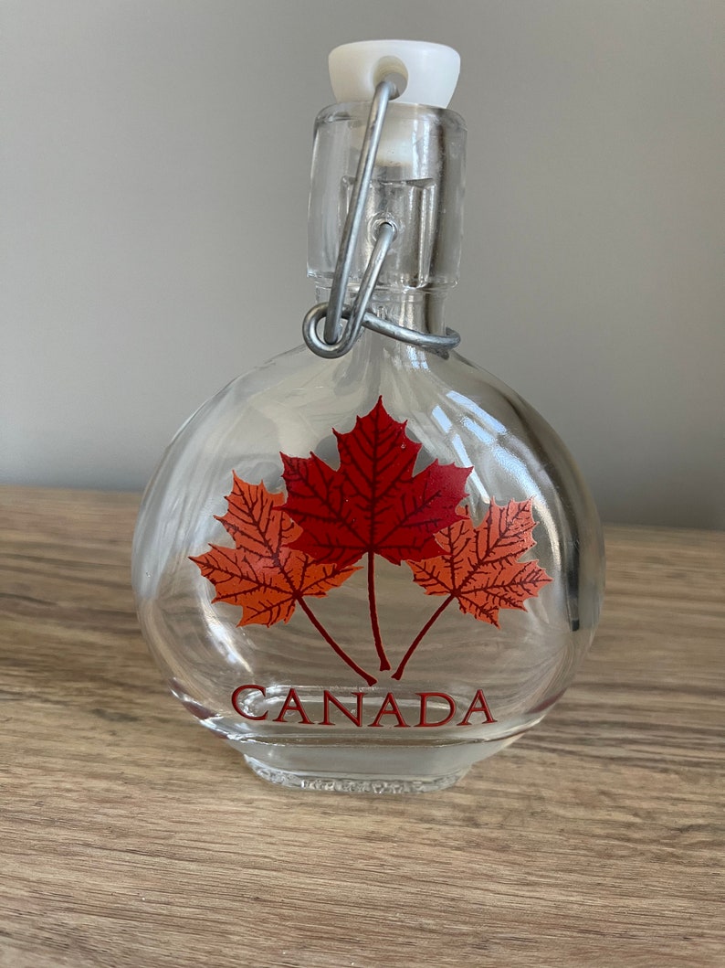 Vintage Retro Maple Syrup Bottle Glass Leaf Canada Etsy
