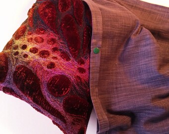 Luxurious handmade textile cushion in autumn colours, one off piece for your sette or bed, stunning focal point.