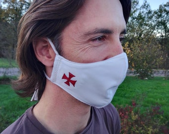 Knights Templar cross adult organic cotton/bamboo facemasks, 2 layer conforms with AFNOR individual motif added- now with adjustable elastic
