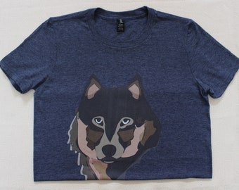 Unisex Wolf Grafik Dunkelblau Grau Kurzarm T-Shirt