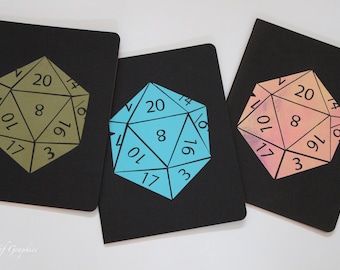 D20 Polyhedral Dice Design Lined Notebooks, wählen Sie Ihre Farbe