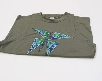 Damen Schmetterling Grafik Army Green Muscle Tank