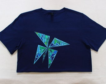 Unisex Schmetterling Grafik Marineblau Kurzarm T-Shirt