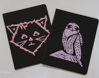 Notizbücher mit Katze oder Eule, wählen Sie Ihren Stil