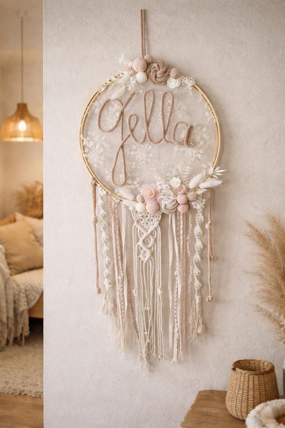 XL dreamcatcher personalized with name and dried flowers