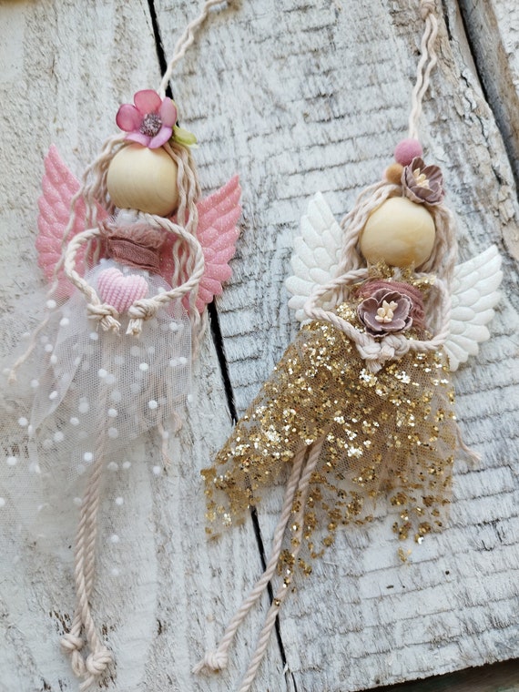 Macrame elf, flower girl, macrame pendant, macrame angel