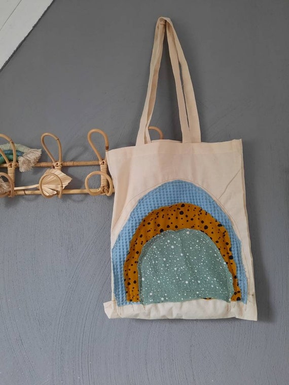 Cloth bag with rainbow, jute bag, tote bag, pouch