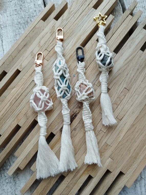 Macrame keychain with gemstone