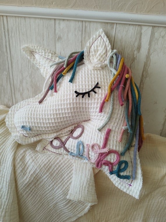 Unicorn pillow, cuddly pillow, horse head