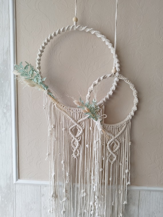 Macrame door wreath, wall hanging or dream catcher with dried flowers