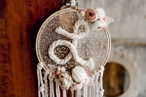 Dream catcher with glitter and artificial flowers, dream catcher with name