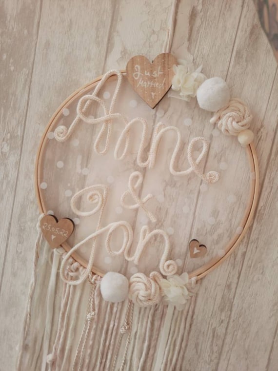 large dream catcher with name and date wedding gift