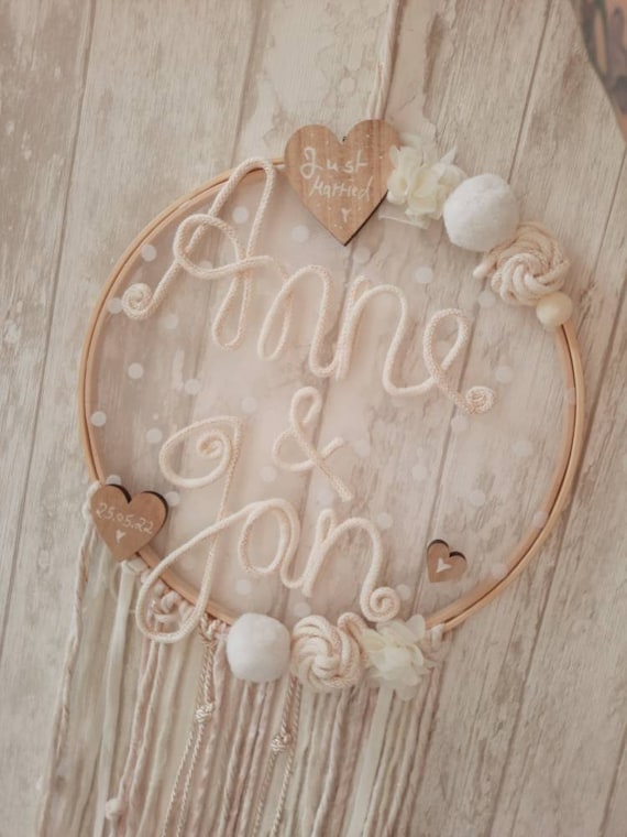 large dream catcher with name and date, wedding gift
