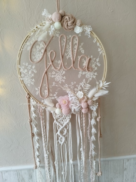 XL dream catcher with name and dried flowers