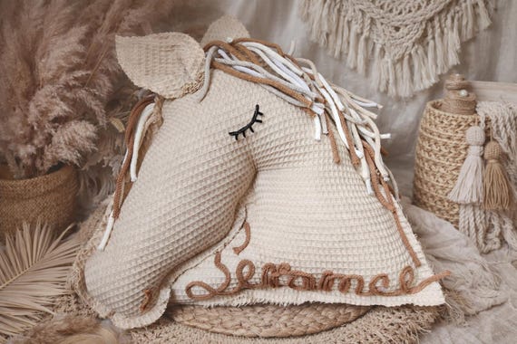 Personalized Boho Horse Cushion with Name – Handmade & Unique