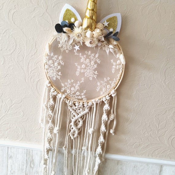 Unicorn Macrame Dream Catcher with Glitter