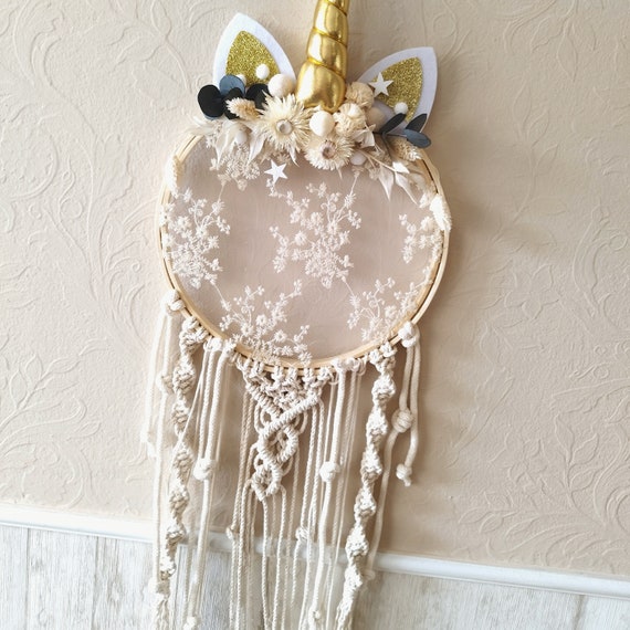 Unicorn macrame dream catcher with glitter