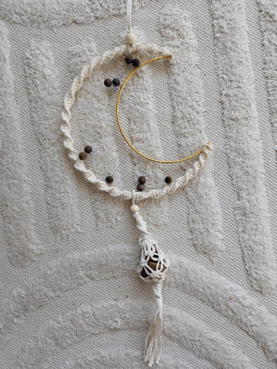 Macrame moon with gemstone, wall hanging, window decoration