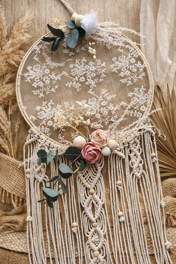 Macrame Dreamcatcher, Cotton Boho Wallhanging Decor, Cozy Bohemian Wall Art