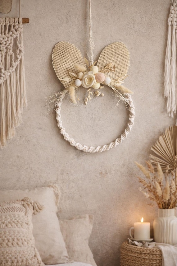 Macrame Easter wreath with dried flowers