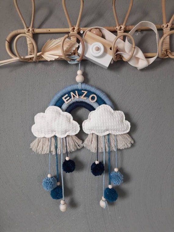 Macrame rainbow mobile with clouds & name personalization – lovely boho decoration for the children's room