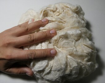 White Eri Silk (Pure!) - raw material - 200g - DEGUMMED - Samia ricini cocoons