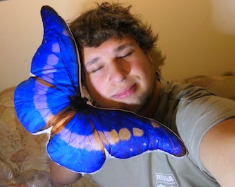 Butterfly Pillow: Morpho rhetenor (Rhetenor blue morpho) soft pillow by Bart Coppens! in FOUR sizes