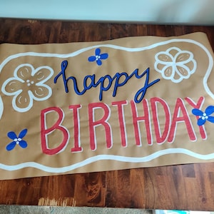 Birthday party banner, hand painted, brown paper banner, party sign, poster, patriotic banner