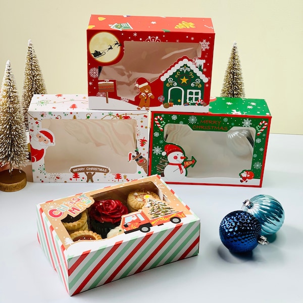 12PCs Christmas Cookie Boxes With 4 Different Designs, Christmas Treats Boxes, Christmas Gifts Box, Holiday Dessert Box, Cakesicle boxes