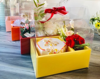 10 Sets Klare Kuchenblumenkästen mit Griff - Geschenkbox für Geburtstag, Jahrestag, Hochzeit, Feiertag - Transparente Blumenkästen