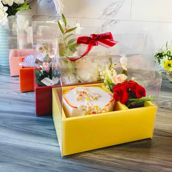 10 jeux de boîtes à fleurs transparentes pour gâteau avec poignée - Boîte-cadeau pour anniversaire, mariage, vacances - Boîtes à fleurs transparentes