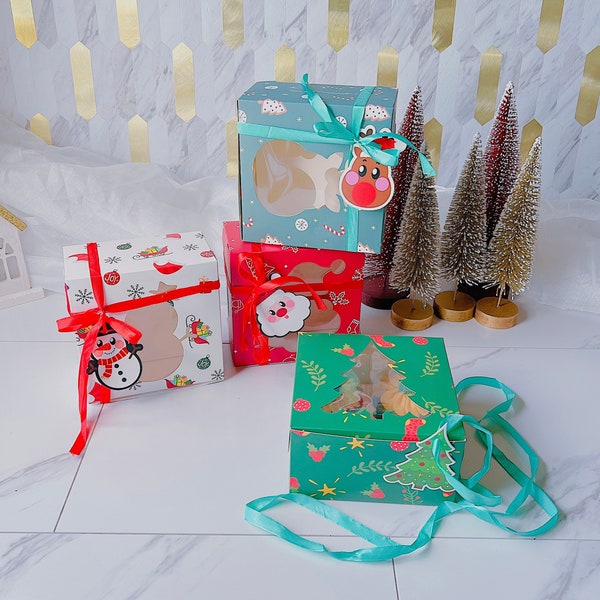 12 PCs Christmas Cookie Boxes with Christmas Tags and Ribbons - Christmas Dessert Boxes - Christmas Gift Box - Christmas Cupcake Boxes