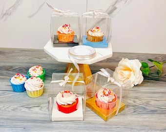 Clear Cupcake Boxes 20 Sets With Ribbon, Insert, Gold Edge, Single Cupcake Box For Individual Cupcake, Small Gift Box, Cocoa Bomb Container