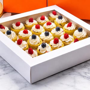 Caixas para Mini Cupcakes com Divisórias Internas, 10 Conjuntos com 24 Cavidades, Caixa Transparente com Janela para Mini Cupcakes, Muffins e Doces de Festa.